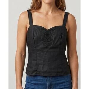 Vintage Anne French Black Ramie Tank Top Size 10 Embroidered Beaded Soutache